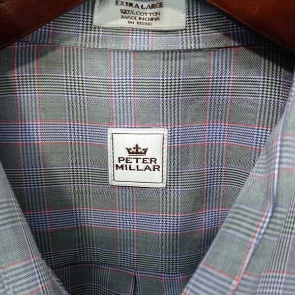 Peter Millar men's long sleeve button front shirt blue/gray. Cotton. Sz XL. Pit- - Picture 4 of 7